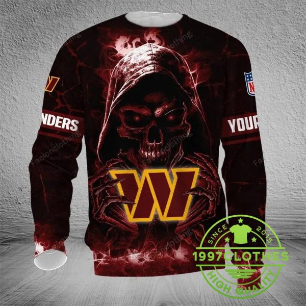 Washington Commanders Skull Personalized Ugly Chrismas Sweater, Washington Commanders Ugly Sweater, NFL Ugly Sweater