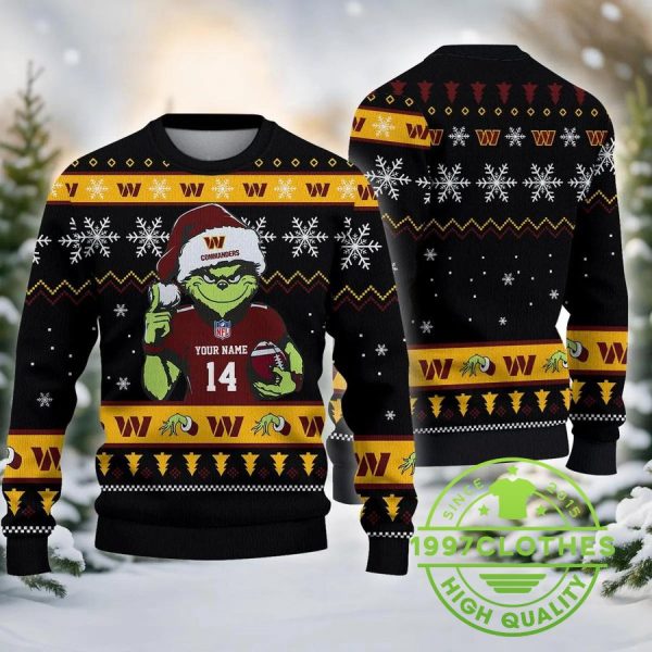 Washington Commanders The Grinch Custom Ugly Chrismas Sweater, Washington Commanders Ugly Sweater, NFL Ugly Sweater