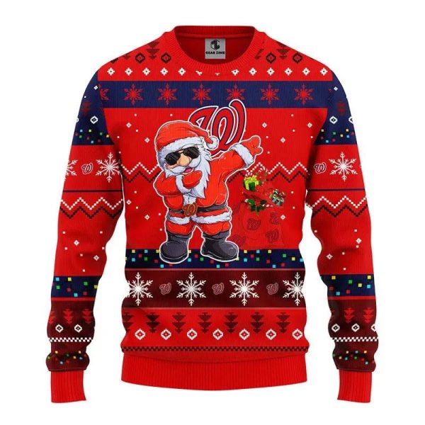 Washington Nationals Dabbing Santa Claus Ugly Christmas Sweater, Washington Nationals Ugly Sweater, MLB Christmas Sweater