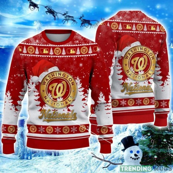 Washington Nationals Logo Wearing Santa Hat Ugly Christmas Sweater, Washington Nationals Ugly Sweater, MLB Christmas Sweater