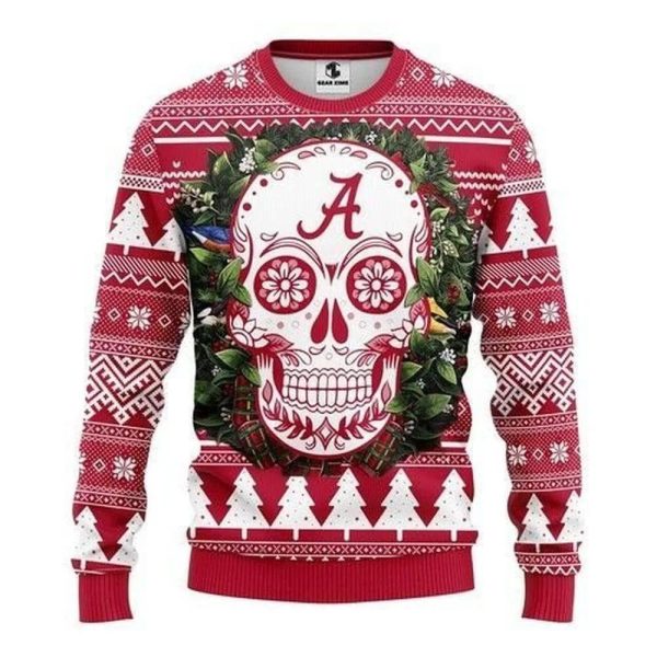 Alabama Crimson Tide Skull Flower Ugly Christmas Sweater, Alabama Crimson Tide Christmas Sweater, NCAA Christmas Sweater