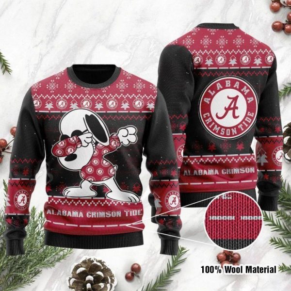 Alabama Crimson Tide Snoopy Dabbing Holiday Party Ugly Christmas Sweater, Alabama Crimson Tide Christmas Sweater, NCAA Christmas Sweater