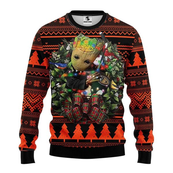 Anaheim Ducks Groot Hug Ugly Christmas Sweater, Anaheim Ducks Ugly Sweater, NHL Ugly Sweater