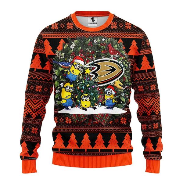 Anaheim Ducks Minion Ugly Christmas Sweater, Anaheim Ducks Ugly Sweater, NHL Ugly Sweater