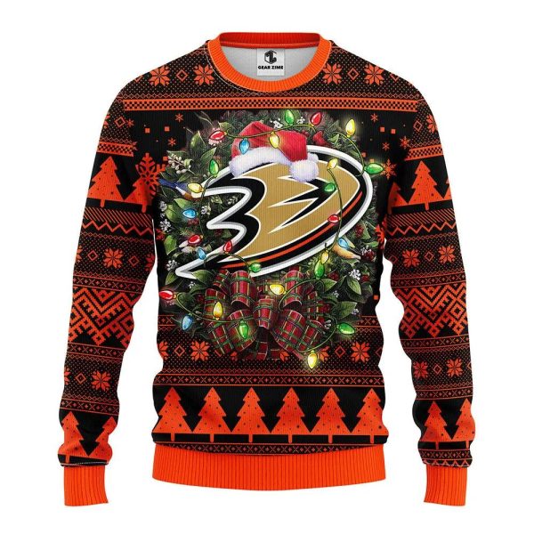 Anaheim Ducks Santa Hat Ugly Christmas Sweater, Anaheim Ducks Ugly Sweater, NHL Ugly Sweater