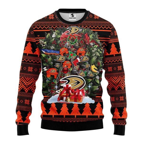 Anaheim Ducks Tree Ugly Christmas Sweater, Anaheim Ducks Ugly Sweater, NHL Ugly Sweater