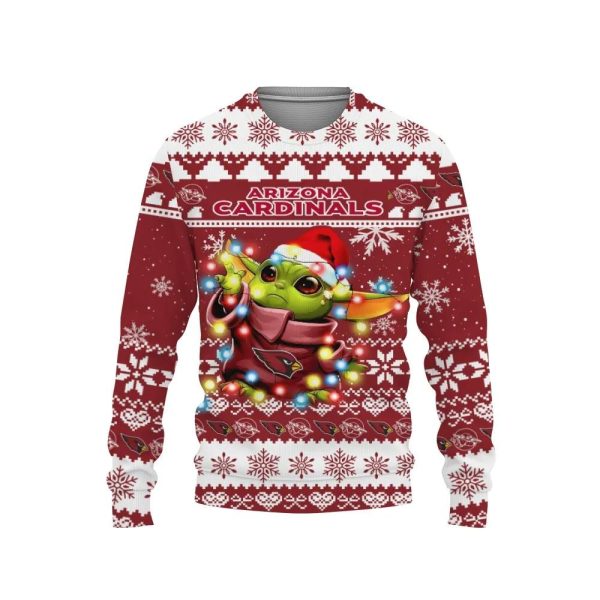 Arizona Cardinals Baby Yoda Star Wars Ugly Christmas Sweater, Arizona Cardinals Ugly Sweater, NFL Ugly Sweater