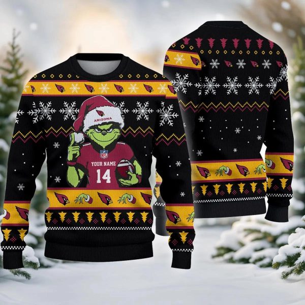 Arizona Cardinals Grinch Custom Ugly Christmas Sweater, Arizona Cardinals Ugly Sweater, NFL Ugly Sweater