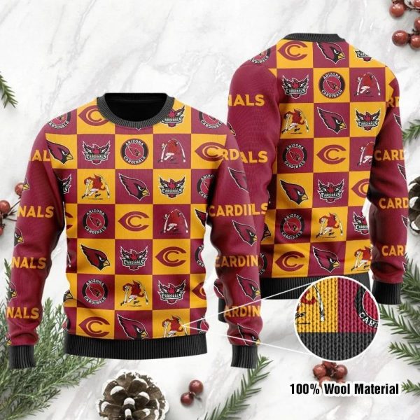 Arizona Cardinals Logo Checkered Flannel Ugly Christmas Sweater, Arizona Cardinals Ugly Sweater, NFL Ugly Sweater