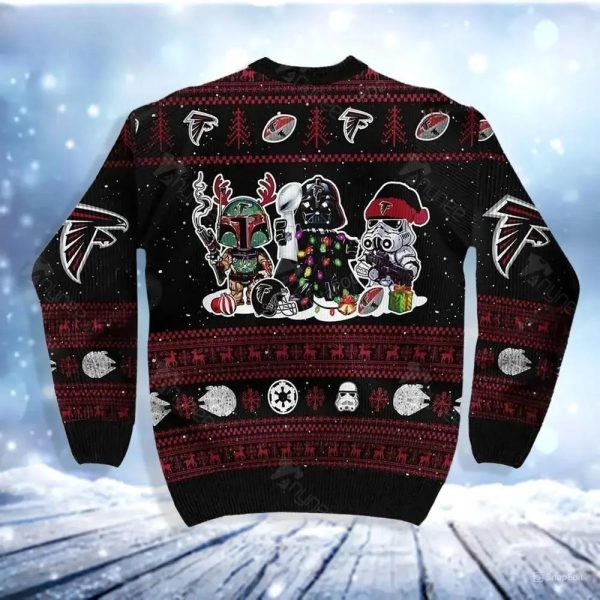 Atlanta Falcons Christmas Darth Vader Boba Fett Stormtrooper Ugly Christmas Sweater, Atlanta Falcons Ugly Sweater, NFL Ugly Sweater