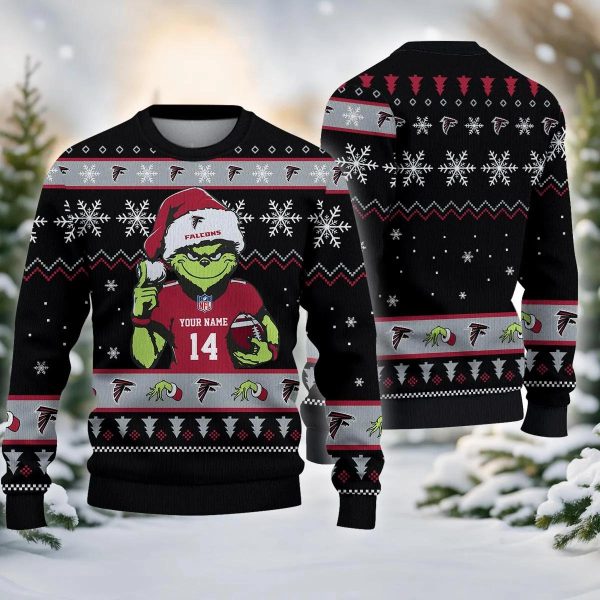 Atlanta Falcons Grinch Custom Ugly Chrismas Sweater, Atlanta Falcons Ugly Sweater, NFL Ugly Sweater