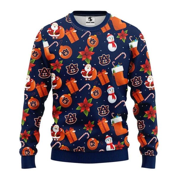 Auburn Tigers Santa Claus Snowman Ugly Christmas Sweater, Auburn Tigers Christmas Sweater, NCAA Christmas Sweater