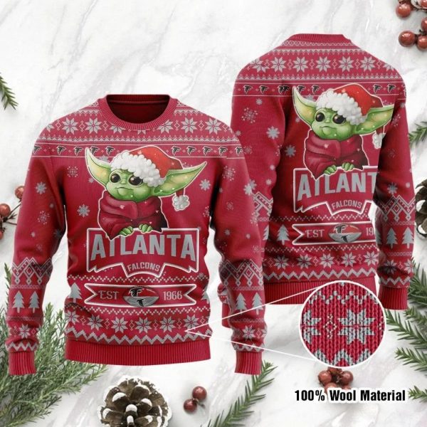 Baby Yoda Atlanta Falcons EST 1966 NFL Ugly Christmas Sweater, Atlanta Falcons Ugly Sweater, NFL Ugly Sweater