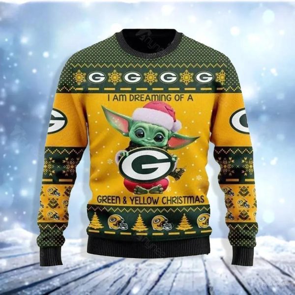 Baby Yoda Green Bay Packers Ugly Christmas Sweater, Green Bay Packers Ugly Sweater, NFL Ugly Sweater