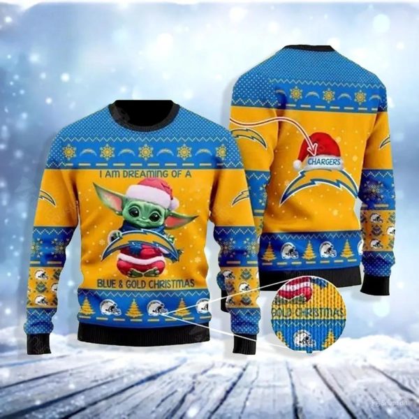 Baby Yoda Los Angeles Chargers Ugly Christmas Sweater, Los Angeles Chargers Ugly Sweater, NFL Ugly Sweater