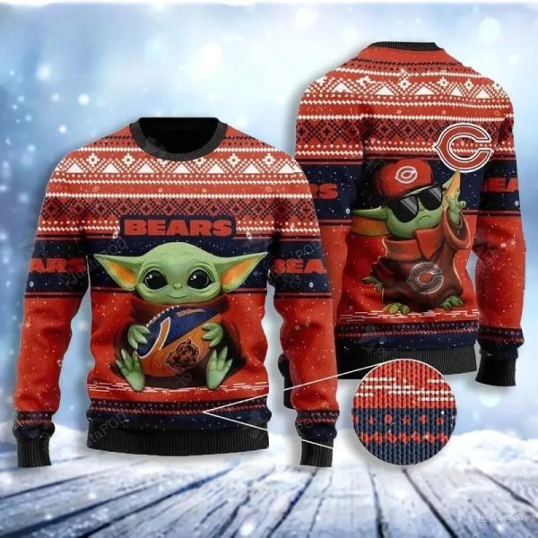 Baby Yoda Nfl Chicago Bears Ugly Christmas Sweater, Chicago Bears Ugly Sweater, NFL Ugly Sweater