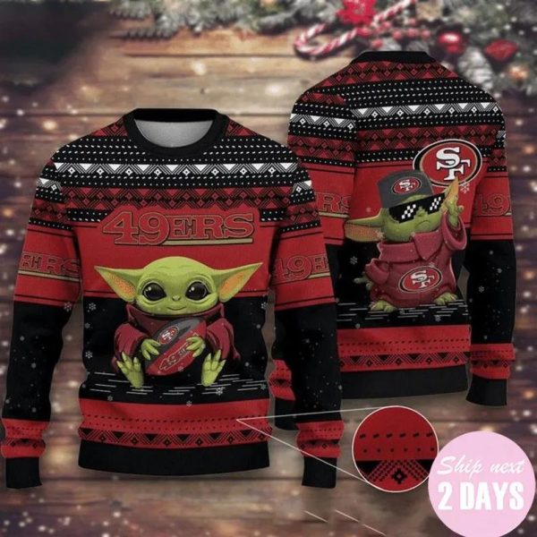 Baby Yoda San Francisco 49Ers Ugly Christmas Sweater, San Francisco 49ers Ugly Sweater, NFL Ugly Sweater