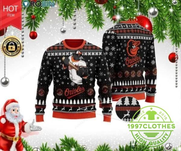 Baltimore Orioles Mascot Christmas Ugly Sweater, Baltimore Orioles Ugly Sweater, MLB Christmas Sweater