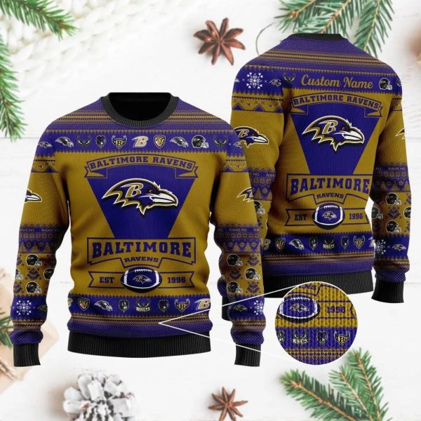 Baltimore Ravens Custom Ugly Christmas Sweater, Baltimore Ravens Ugly Sweater, NFL Ugly Sweater