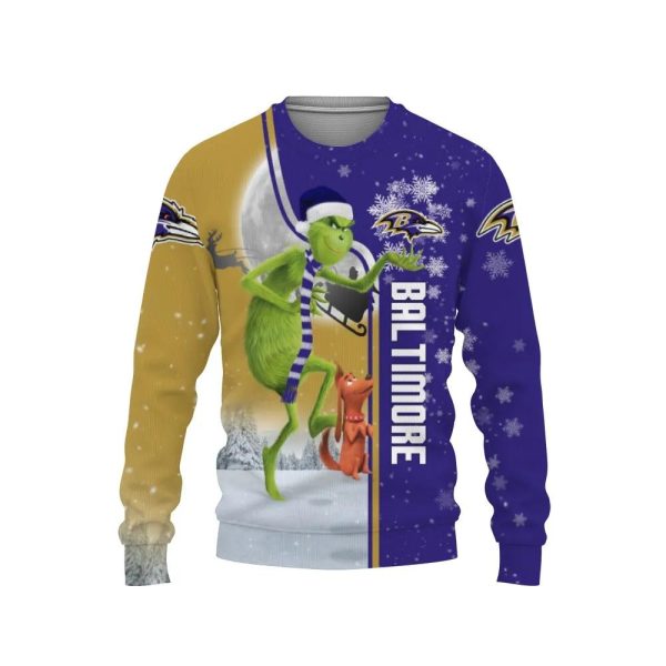 Baltimore Ravens Grinch & Scooby–Doo Ugly Christmas Sweater, Baltimore Ravens Ugly Sweater, NFL Ugly Sweater