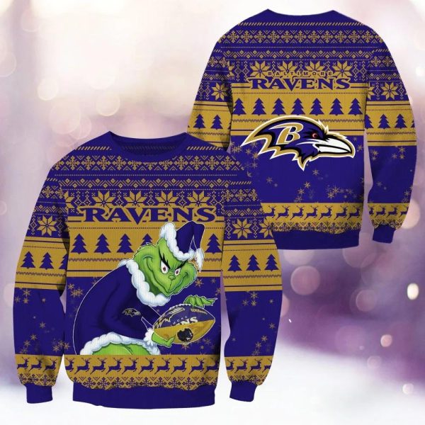 Baltimore Ravens Grinch Stolen Ugly Christmas Sweater, Baltimore Ravens Ugly Sweater, NFL Ugly Sweater