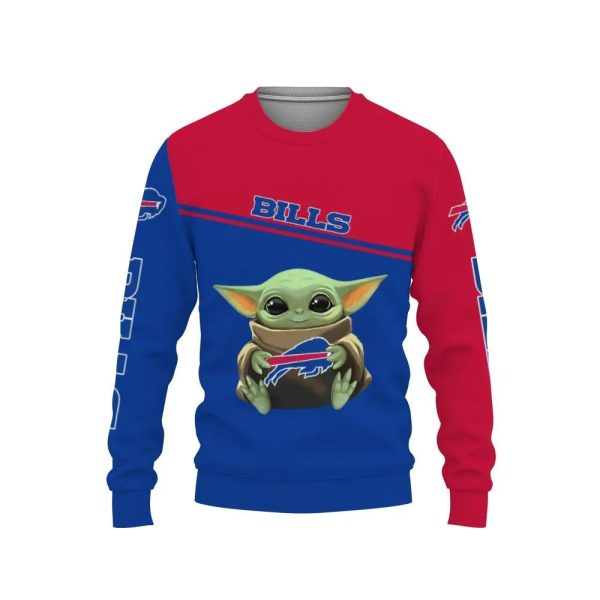 Buffalo Bills American Sports Team Baby Yoda Ugly Christmas Sweater, Buffalo Bills Ugly Sweater, NFL Ugly Sweater