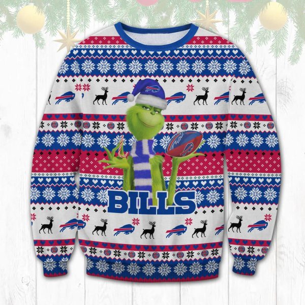 Buffalo Bills Grinch Christmas Ugly Sweater, Buffalo Bills Ugly Sweater, NFL Ugly Sweater