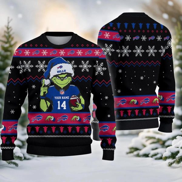 Buffalo Bills Grinch Custom Ugly Chrismas Sweater, Buffalo Bills Ugly Sweater, NFL Ugly Sweater