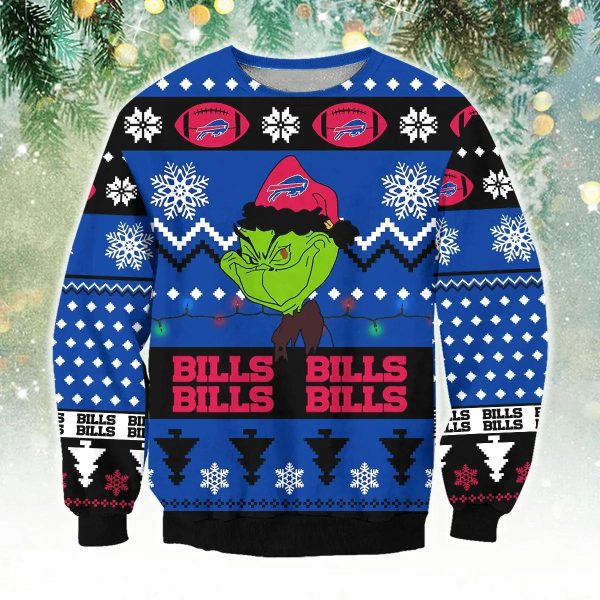 Buffalo Bills Grinch Smile Ugly Christmas Sweater, Buffalo Bills Ugly Sweater, NFL Ugly Sweater