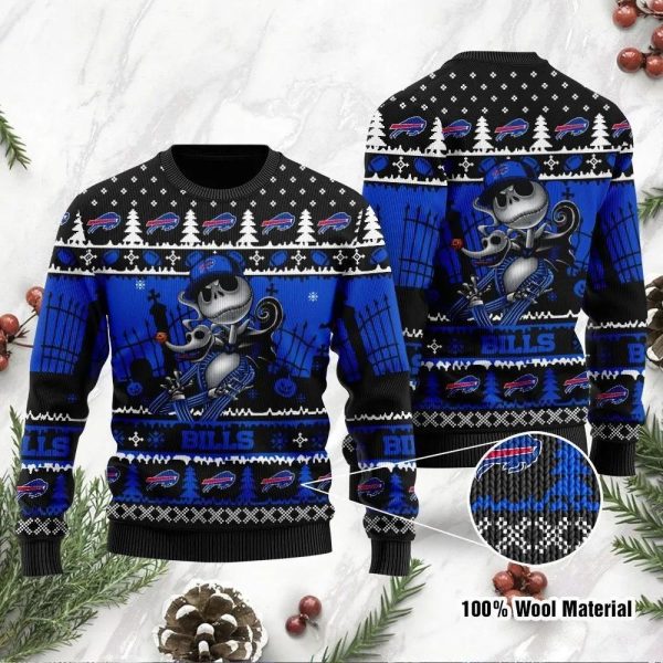 Buffalo Bills Jack Skellington Ugly Christmas Sweater, Buffalo Bills Ugly Sweater, NFL Ugly Sweater