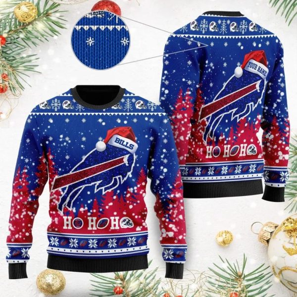 Buffalo Bills Santa Hat Custom Ugly Christmas Sweater, Buffalo Bills Ugly Sweater, NFL Ugly Sweater