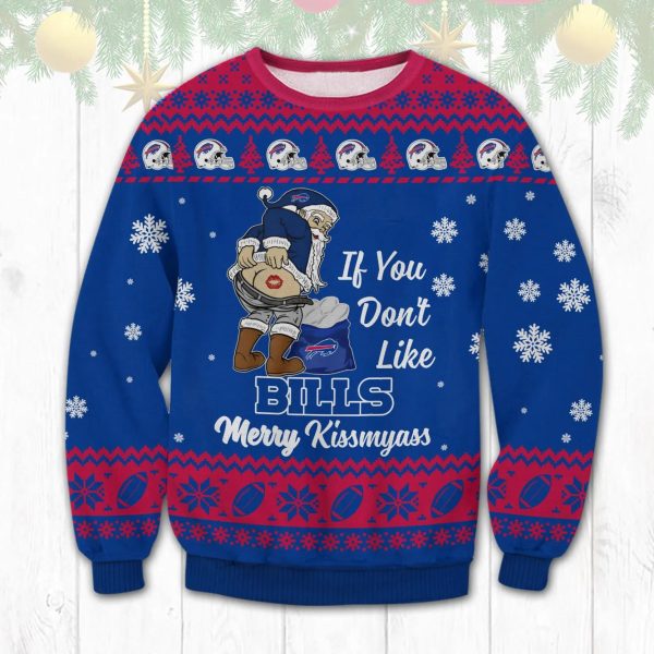 Buffalo Bills Santa Kissmyass Ugly Christmas Sweater, Buffalo Bills Ugly Sweater, NFL Ugly Sweater