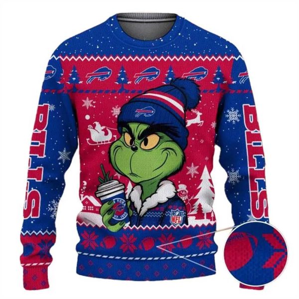 Buffalo Bills The Grinch Drink Coffee Ugly Christmas Sweater, Buffalo Bills Ugly Sweater, NFL Ugly Sweater