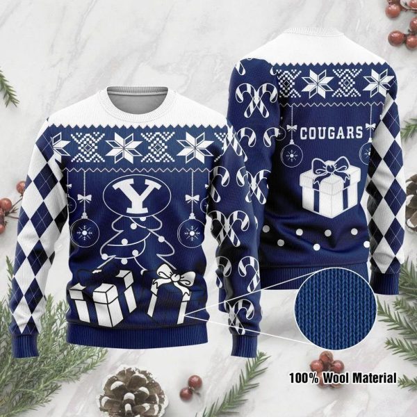 Byu Cougars Box Gift Funny Ugly Christmas Sweater, Byu Cougars Christmas Sweater, NCAA Christmas Sweater