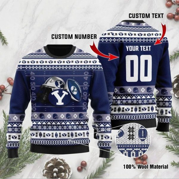 Byu Cougars Custom Name Number Ugly Christmas Sweater, Byu Cougars Christmas Sweater, NCAA Christmas Sweater