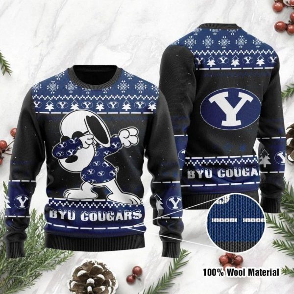 Byu Cougars Snoopy Dabbing Ugly Christmas Sweater, Byu Cougars Christmas Sweater, NCAA Christmas Sweater