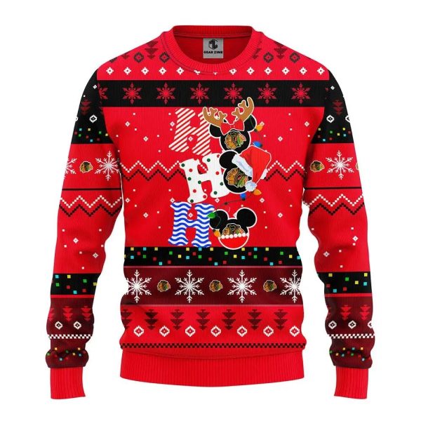 Chicago Blackhawks Hohoho Ugly Christmas Sweater, Chicago Blackhawks Ugly Sweater, NHL Ugly Sweater