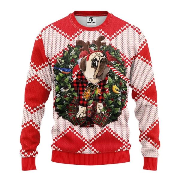 Chicago Blackhawks Pub Dog Ugly Christmas Sweater, Chicago Blackhawks Ugly Sweater, NHL Ugly Sweater