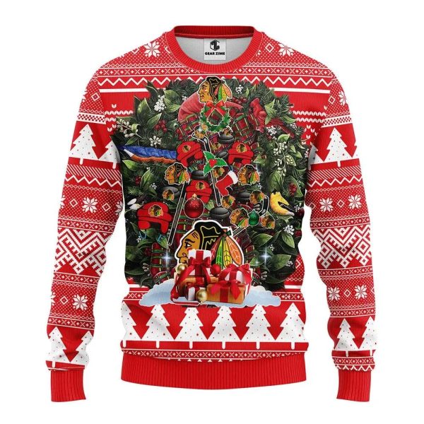 Chicago Blackhawks Tree Ball Christmas Ugly Christmas Sweater, Chicago Blackhawks Ugly Sweater, NHL Ugly Sweater