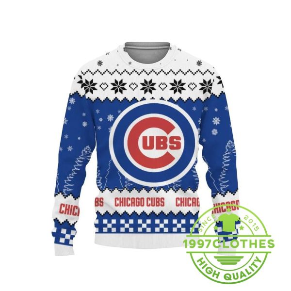 Chicago Cubs Big Logo Ugly Sweater, Chicago Cubs Ugly Sweater, MLB Christmas Sweater