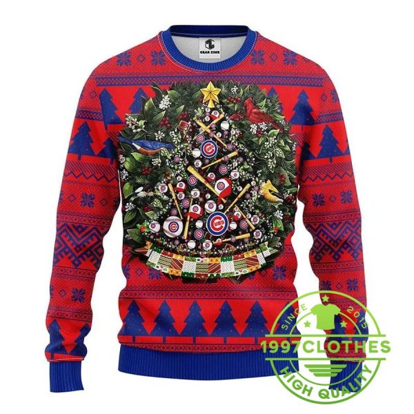 Chicago Cubs Christmas Tree Ball Ugly Christmas Sweater, Chicago Cubs Ugly Sweater, MLB Christmas Sweater