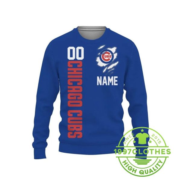 Chicago Cubs Custom Name Number Ugly Christmas Sweater, Chicago Cubs Ugly Sweater, MLB Christmas Sweater