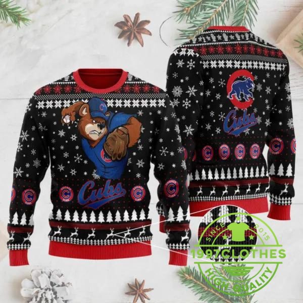 Chicago Cubs Mascot Ugly Christmas Sweater, Chicago Cubs Ugly Sweater, MLB Christmas Sweater