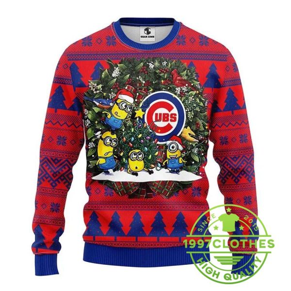 Chicago Cubs Minion Ugly Christmas Sweater, Chicago Cubs Ugly Sweater, MLB Christmas Sweater