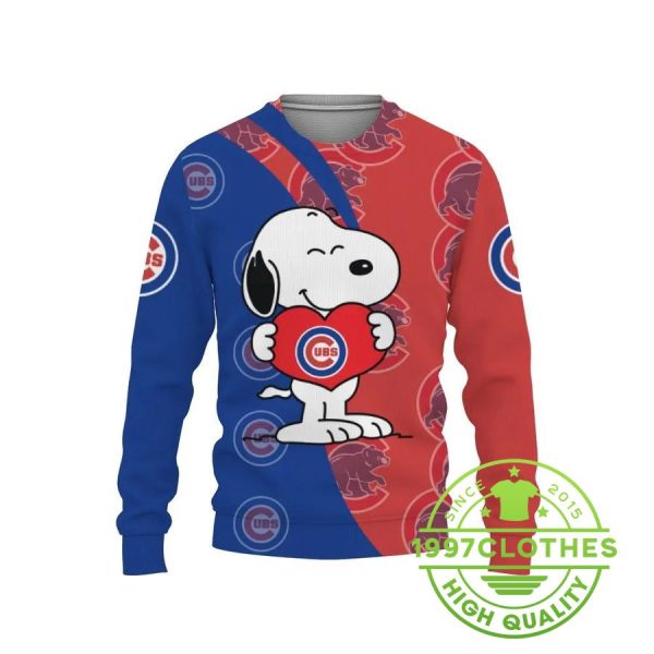 Chicago Cubs Snoopy Cute Heart American Ugly Christmas Sweater, Chicago Cubs Ugly Sweater, MLB Christmas Sweater