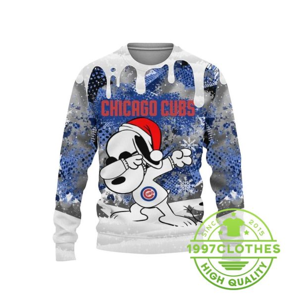 Chicago Cubs Snoopy Dabbing Ugly Christmas Sweater, Chicago Cubs Ugly Sweater, MLB Christmas Sweater