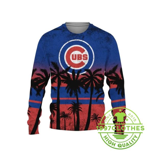 Chicago Cubs Tree Beach Ugly Christmas Sweater, Chicago Cubs Ugly Sweater, MLB Christmas Sweater