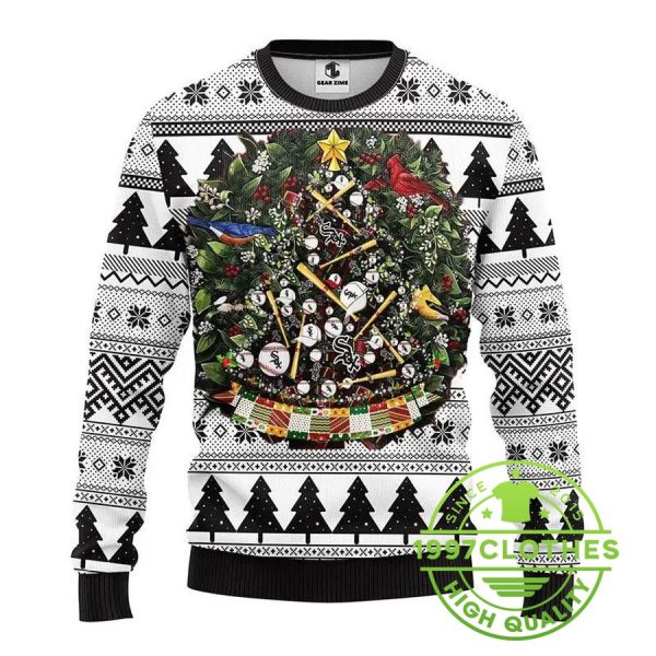 Chicago White Sox Christmas Tree Ball Ugly Christmas Sweater, Chicago White Sox Ugly Sweater, MLB Christmas Sweater