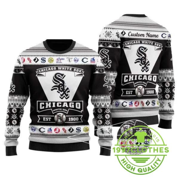 Chicago White Sox Custom Name Ugly Christmas Sweater, Chicago White Sox Ugly Sweater, MLB Christmas Sweater