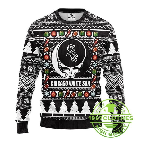 Chicago White Sox Grateful Dead Ugly Christmas Sweater, Chicago White Sox Ugly Sweater, MLB Christmas Sweater